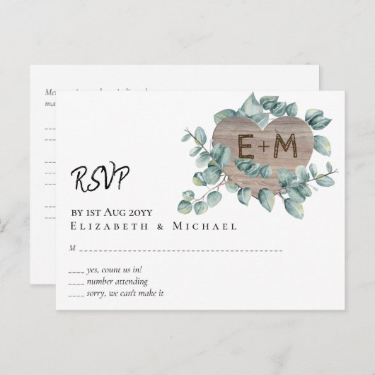 ユーカリ結婚プス – 水彩グリーナリーモノグラム ポストカード (正面/裏面)