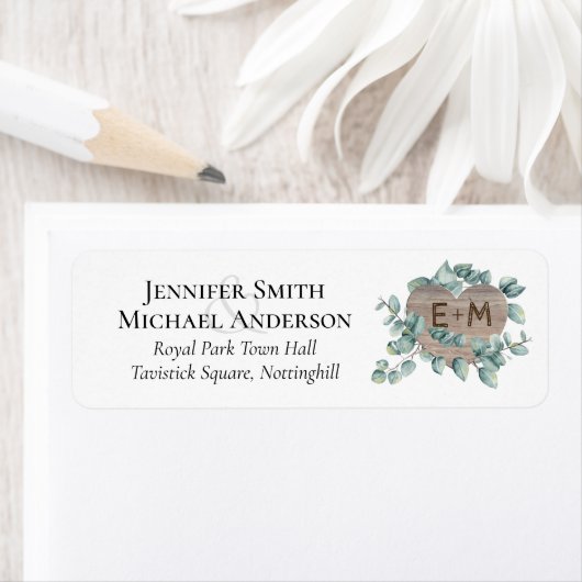 ユーカリ結婚プス – 水彩グリーナリーモノグラム ラベル (インサイチュ)