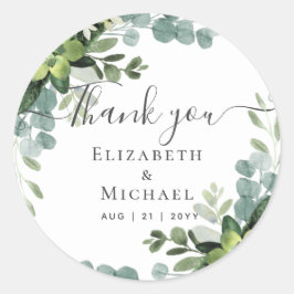 ユーカリ結婚プス – 水彩緑葉草類 ラウンドシール