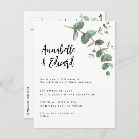 ユーカリ結婚プタス詳細と招待 ポストカード (正面/裏面)