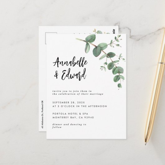 ユーカリ結婚プタス詳細と招待 ポストカード (正面/裏面インサイチュ)