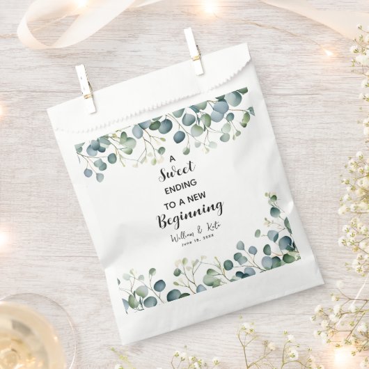 ユーカリ結婚式の引き出物バッグスウィートエンディング フェイバーバッグ (クリップ留めされた状態)