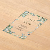 ユーカリ結婚式の日付を保存 アクリル招待状 (レイダウン)