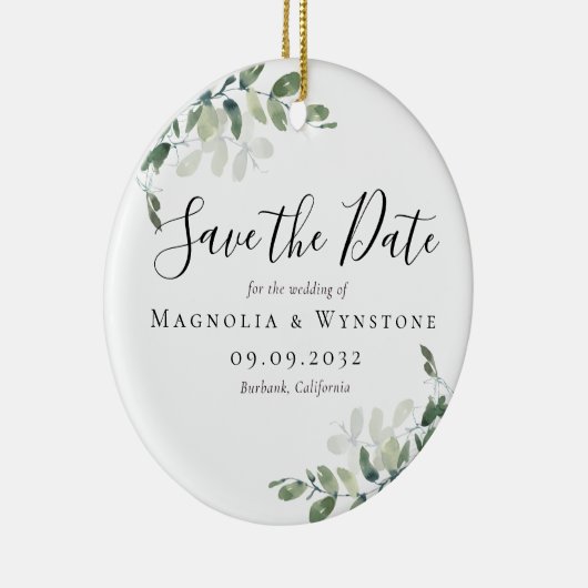 ユーカリ結婚式の日付を保存 セラミックオーナメント (右)