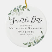ユーカリ結婚式の日付を保存 セラミックオーナメント (正面)