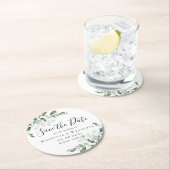 ユーカリ結婚式の日付を保存 ラウンドペーパーコースター (インサイチュ)