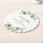 ユーカリ結婚式の日付発表を保存 ペーパーコースター (アングル)
