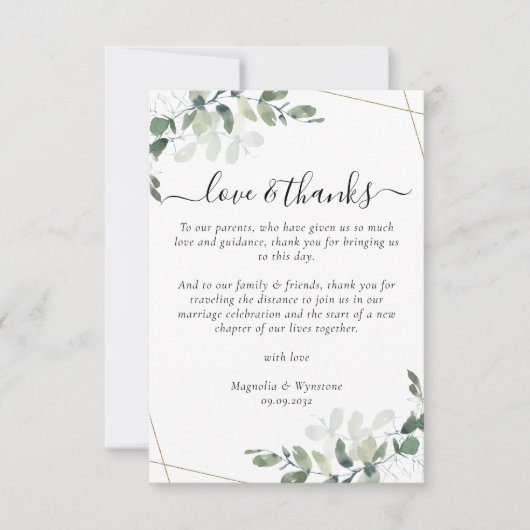 ユーカリ結婚式レセプションテーブルサンキューカード サンキューカード (正面)