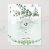 ユーカリ結婚式招待状モダングリーンリー金ゴールド (正面/裏面)