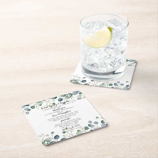 ユーカリ結婚式/結婚sありがとう スクエアペーパーコースター (インサイチュ)