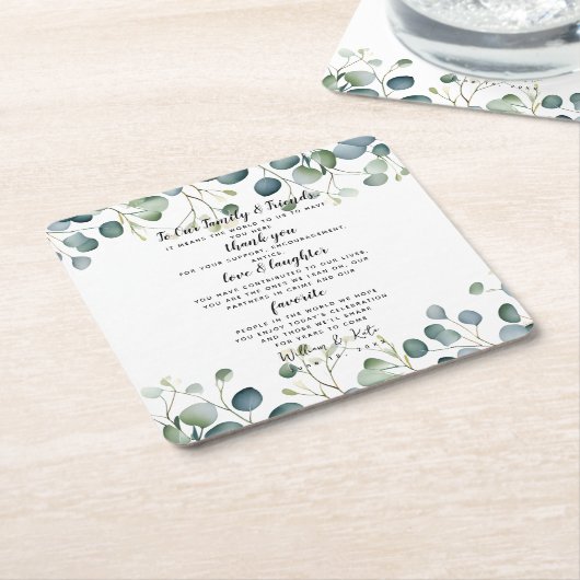 ユーカリ結婚式/結婚sありがとう スクエアペーパーコースター (アングル)