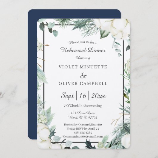 ユーカリ綿 |感じベージュ色リハーサルディナー 招待状 (正面/裏面)