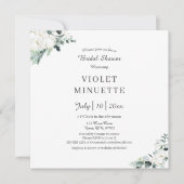 ユーカリ綿 |白モダンv2ブライダルシャワー 招待状 (正面)