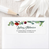 ユーカリ緑とバーガンディ赤い花 ラベル (インサイチュ)