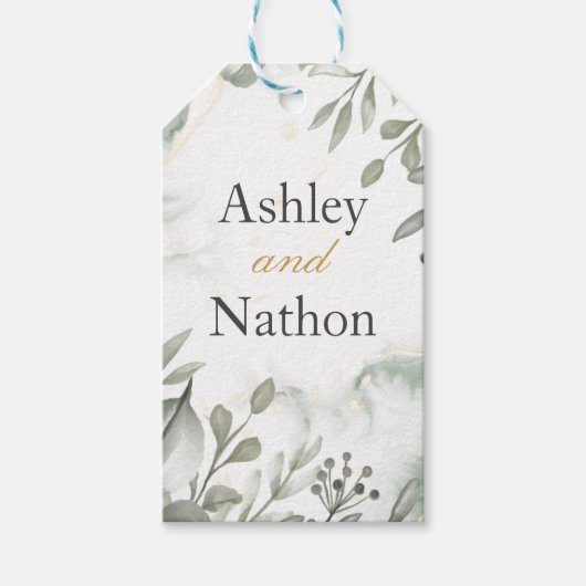 ユーカリ緑と金ゴールド水結婚色 ギフトタグ (正面)
