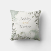 ユーカリ緑と金ゴールド水結婚色 クッション (正面)