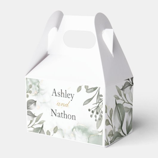 ユーカリ緑と金ゴールド水結婚色 フェイバーボックス (正面サイド)