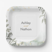 ユーカリ緑と金ゴールド水結婚色 ペーパープレート (正面)