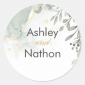 ユーカリ緑と金ゴールド水結婚色 ラウンドシール (正面)