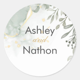 ユーカリ緑と金ゴールド水結婚色 ラウンドシール