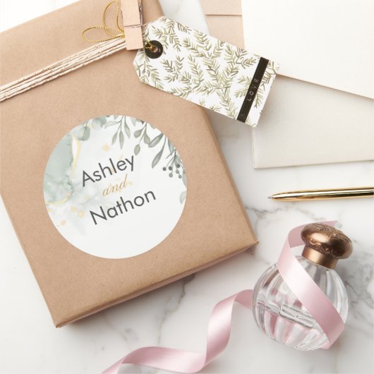 ユーカリ緑と金ゴールド水結婚色 ラウンドシール (ギフト)