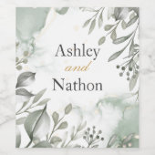 ユーカリ緑と金ゴールド水結婚色 ワインラベル (シングルラベル)