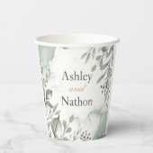 ユーカリ緑と金ゴールド水結婚色 紙コップ (裏面)