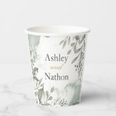 ユーカリ緑と金ゴールド水結婚色 紙コップ (正面)