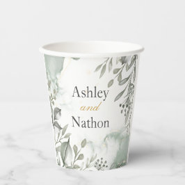 ユーカリ緑と金ゴールド水結婚色 紙コップ