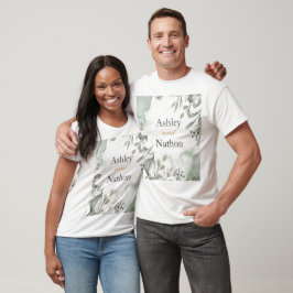 ユーカリ緑と金ゴールド水結婚色 Tシャツ