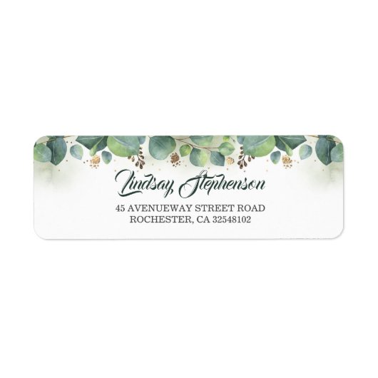 ユーカリ緑と金ゴールド結婚ズ ラベル (正面)