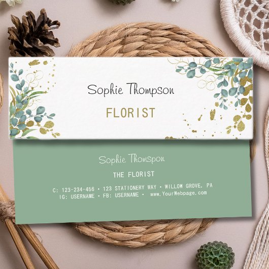 ユーカリ緑と金ゴールド離れ スキニー名刺