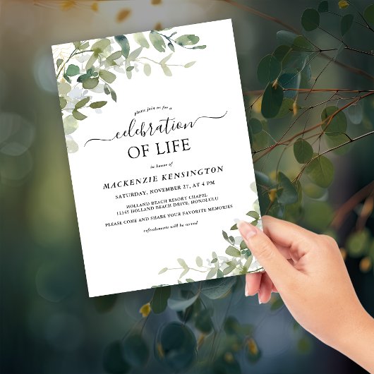 ユーカリ緑のお祝い・オブ・ライフ・メモリアル 招待状