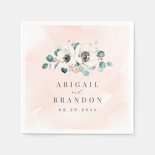 ユーカリ緑のアネモンフローラ素朴結婚性 スタンダードカクテルナプキン (正面)