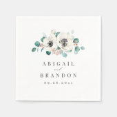 ユーカリ緑のアネモンフローラ素朴結婚性 スタンダードカクテルナプキン (正面)