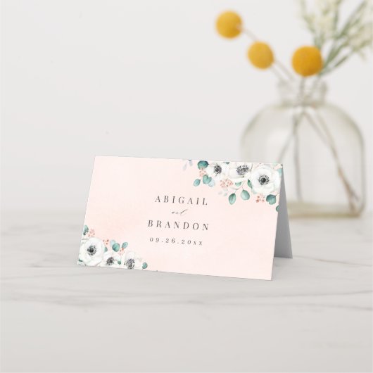 ユーカリ緑のアネモンフローラ素朴結婚性 プレイスカード (裏面)