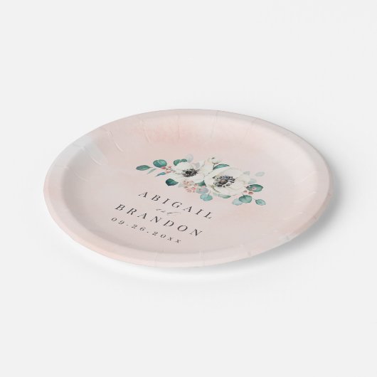 ユーカリ緑のアネモンフローラ素朴結婚性 ペーパープレート (アングル)