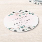 ユーカリ緑のアネモンフローラ素朴結婚性 ラウンドペーパーコースター (アングル)