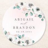 ユーカリ緑のアネモンフローラ素朴結婚性 ラウンドペーパーコースター (正面)