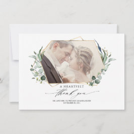 ユーカリ緑のエレガントなウェディングフォト 案内状