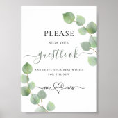 ユーカリ緑のゲストブックサイン ポスター (正面)