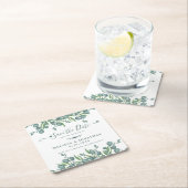 ユーカリ緑のセージ結婚式の日付を保存 スクエアペーパーコースター (インサイチュ)