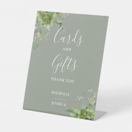 ユーカリ緑のセージ緑のカードとギフト 台座サイン