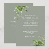 ユーカリ緑のセージ緑のQRコード結婚ズ 招待状 (正面/裏面)