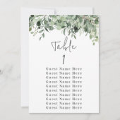 ユーカリ緑のテーブル番号1シーティングチャート 招待状 (正面)