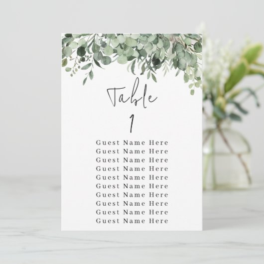 ユーカリ緑のテーブル番号1シーティングチャート 招待状 (スタンド正面)