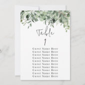 ユーカリ緑のテーブル番号1シーティングチャート 招待状 (裏面)