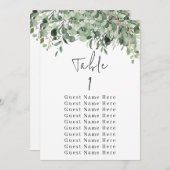 ユーカリ緑のテーブル番号1シーティングチャート 招待状 (正面/裏面)