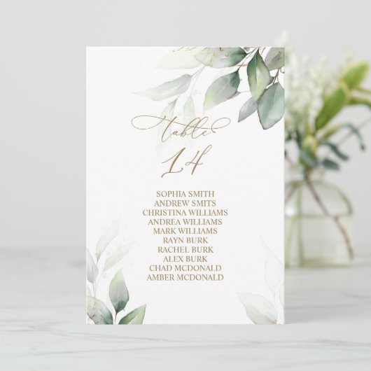 ユーカリ緑のテーブル番号14シーティングチャート 招待状 (スタンド正面)