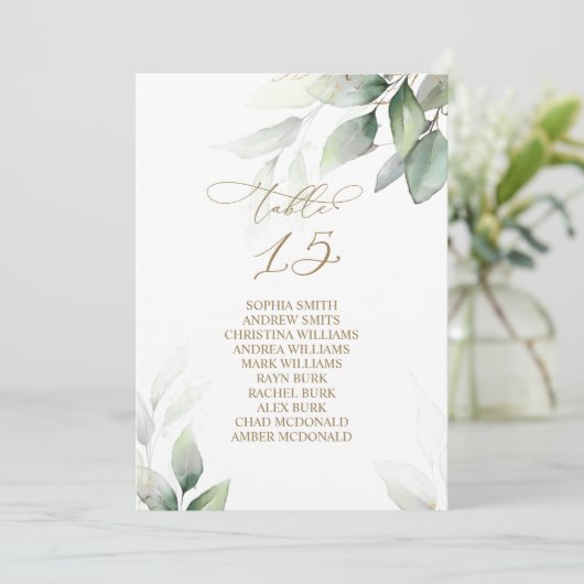 ユーカリ緑のテーブル番号15シーティングチャート 招待状 (スタンド正面)
